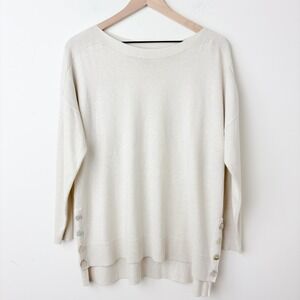 Chico's Tunic Sweater Womens L / 2 Ivory Bone Minimalist Preppy Coastal Capsule